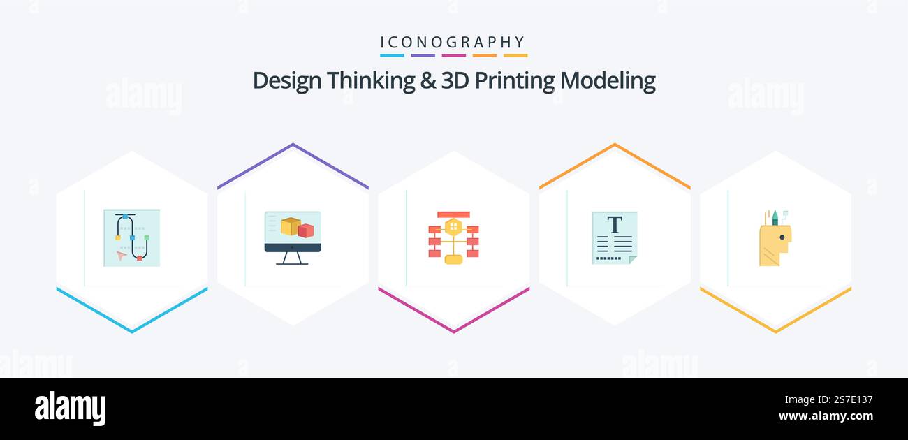 Design Thinking And D Printing Modeling 25 Flat icon pack including fount. text . computing. file. data Stock Vector