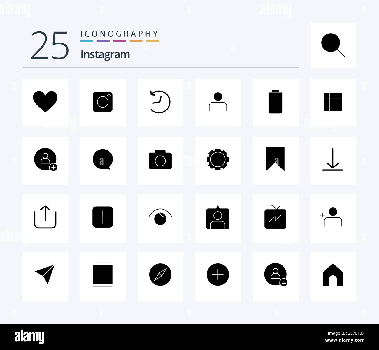 Instagram 25 Solid Glyph icon pack including sets. user. twitter. sets. people Stock Vector