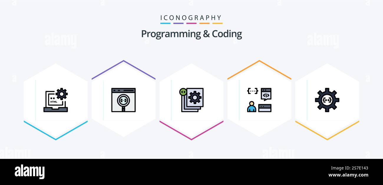Programming And Coding 25 FilledLine icon pack including develop. app. develop. programming. development Stock Vector