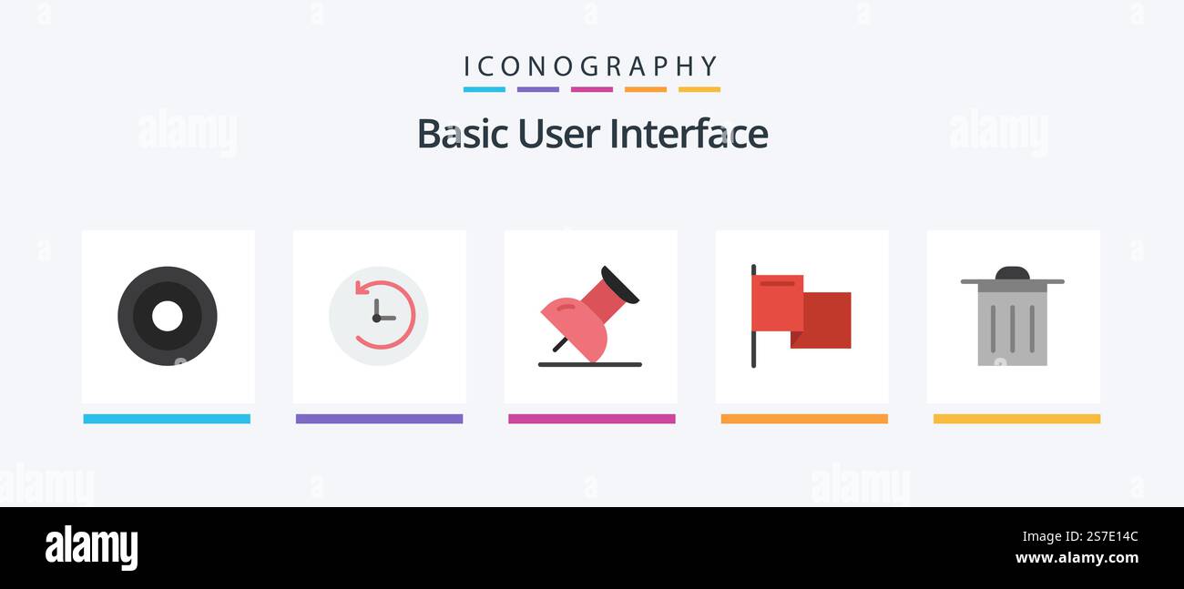 Basic Flat 5 Icon Pack Including . pin. ui. basic. Creative Icons Design Stock Vector