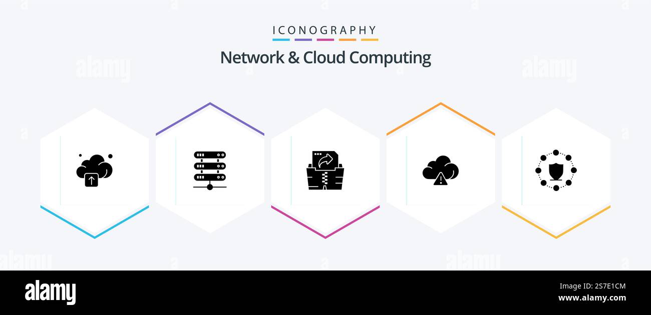 Network And Cloud Computing 25 Glyph icon pack including . protection. file. protect. technology Stock Vector