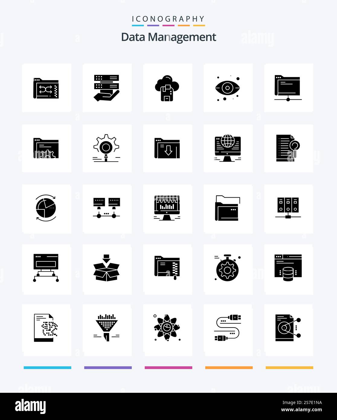 Creative Data Management 25 Glyph Solid Black icon pack  Such As eye. server. hand. sd. cloud Stock Vector