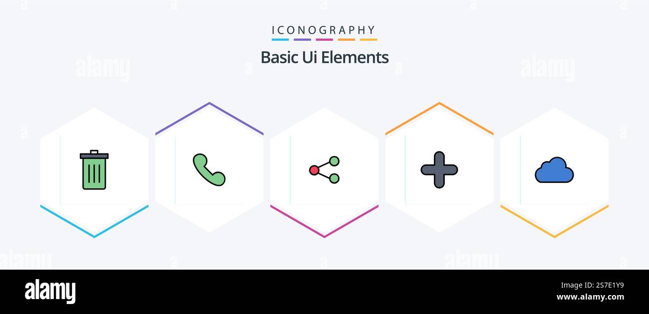 Basic Ui Elements 25 FilledLine icon pack including cloud. plus. call. new. sharing Stock Vector