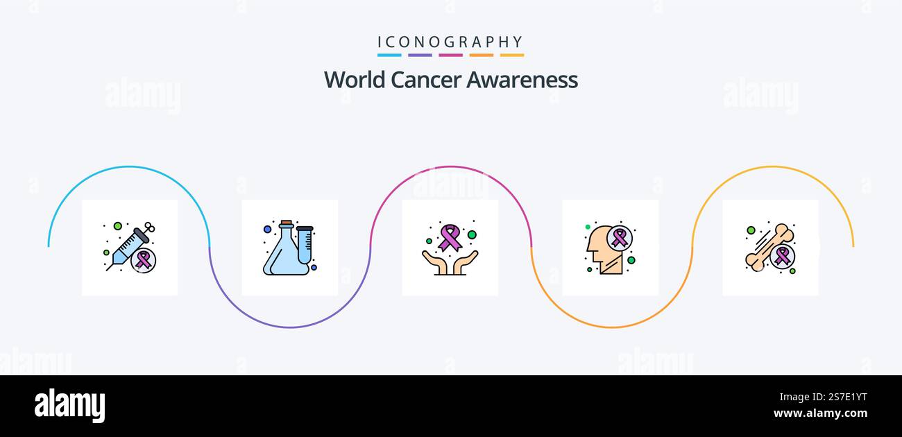 World Cancer Awareness Line Filled Flat 5 Icon Pack Including awareness ...