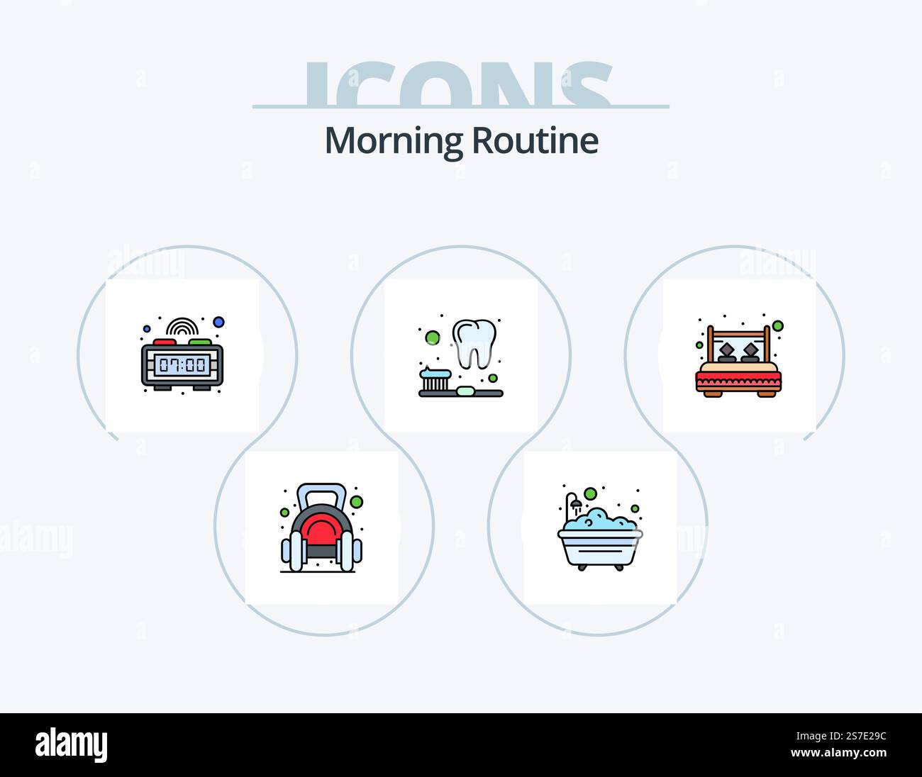 Morning Routine Line Filled Icon Pack 5 Icon Design. sunset. breakfast ...
