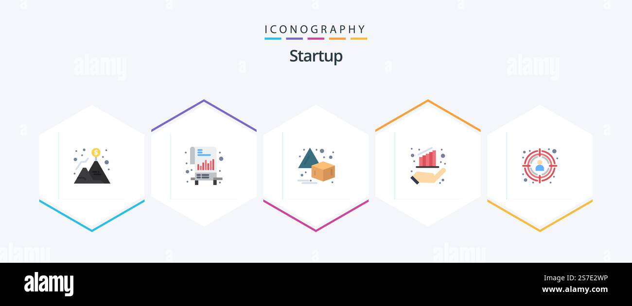 Startup 25 Flat icon pack including target. hand. file. finance. chart ...