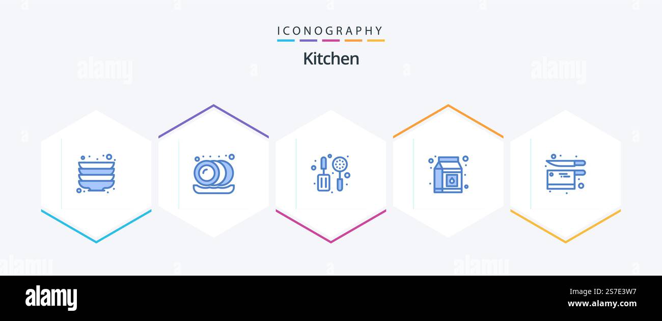 Kitchen 25 Blue icon pack including . pack. knife Stock Vector