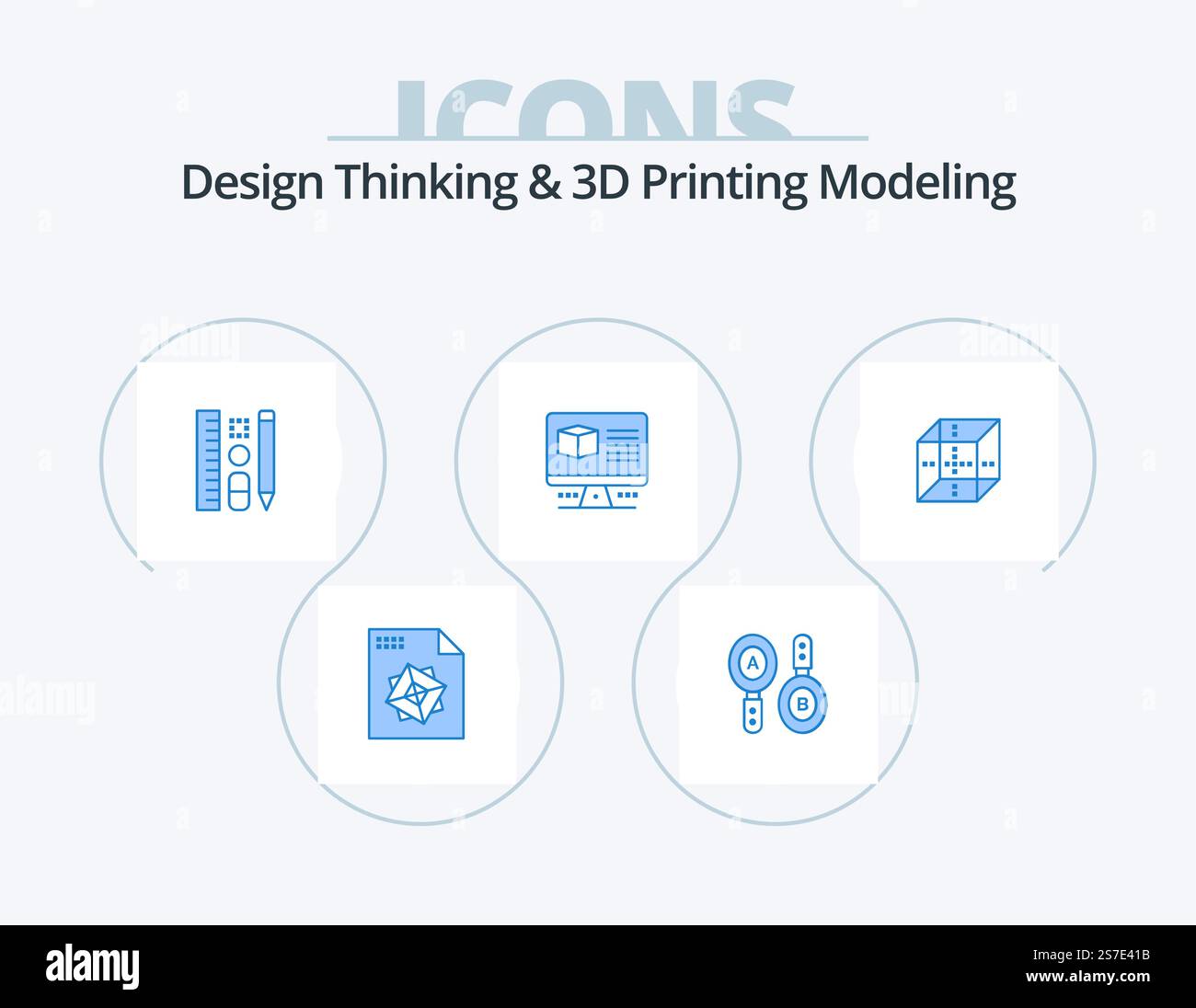 Design Thinking And D Printing Modeling Blue Icon Pack 5 Icon Design ...