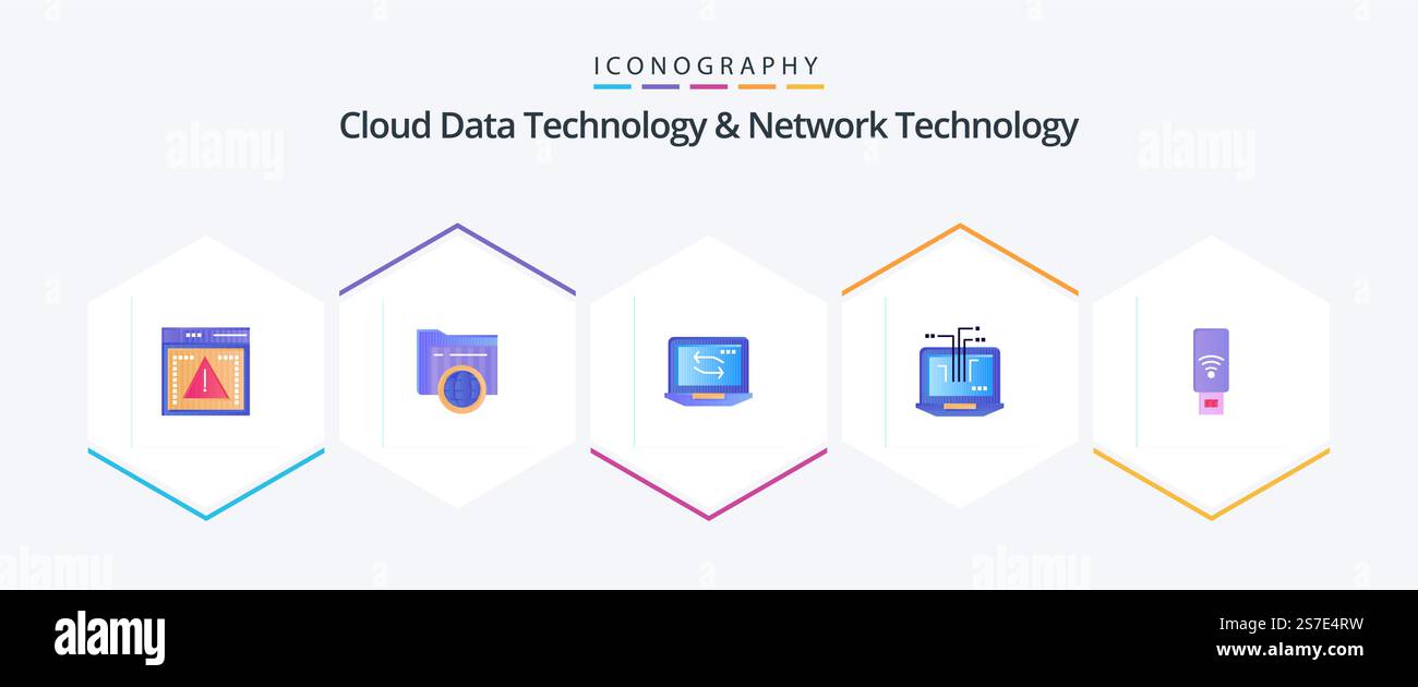 Cloud Data Technology And Network Technology 25 Flat icon pack including . signal. computer. servise . usb Stock Vector