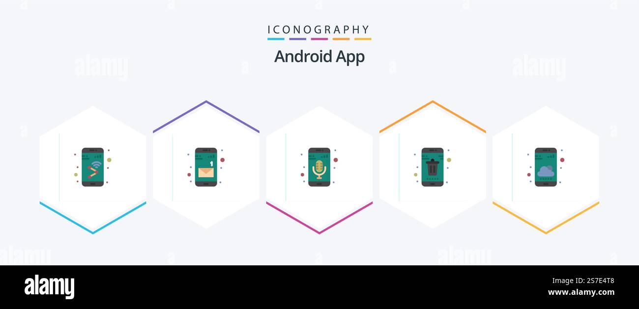Android App 25 Flat icon pack including phone. mobile. mobile app. delete. app Stock Vector