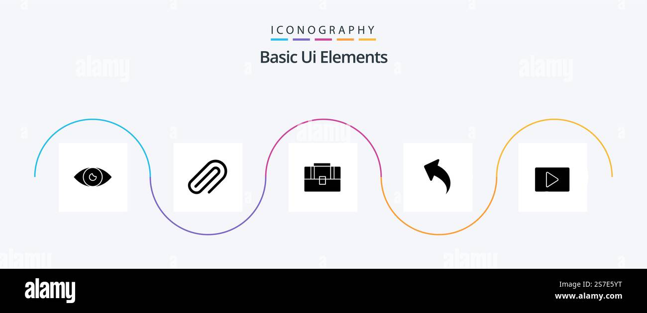 Basic Ui Elements Glyph 5 Icon Pack Including youtube. up. pin. left. hand bag Stock Vector