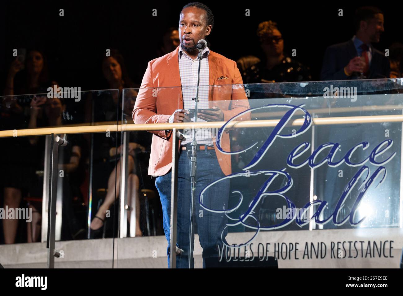 Author Ibram X Kendi addresses the crowd gathered at the Mead Center ...
