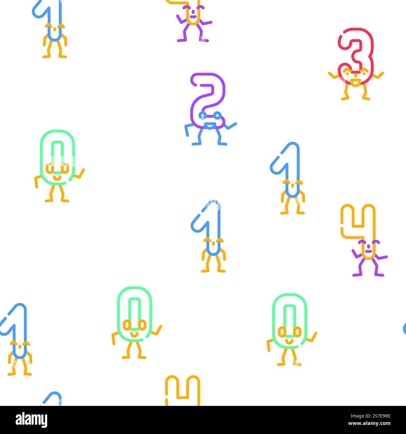 number character cute vector seamless pattern thin line illustration. number character cute vector seamless pattern Stock Vector