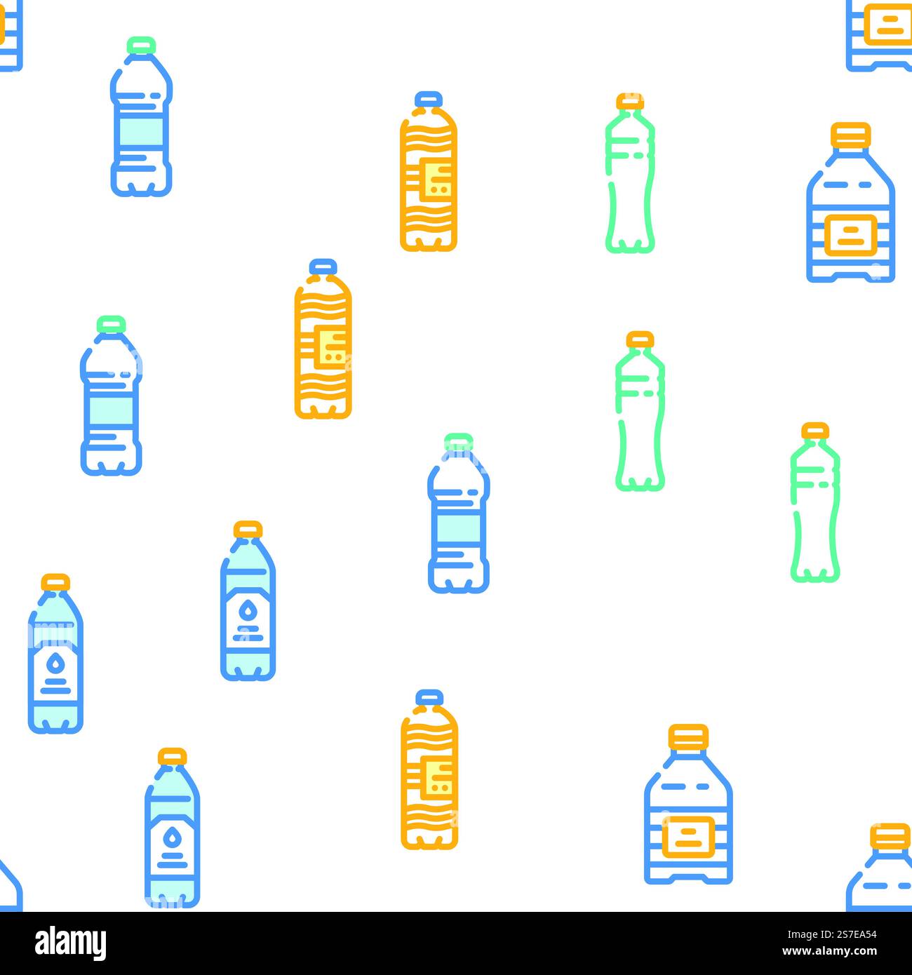bottle plastic water drink vector seamless pattern thin line illustration. bottle plastic water drink vector seamless pattern Stock Vector