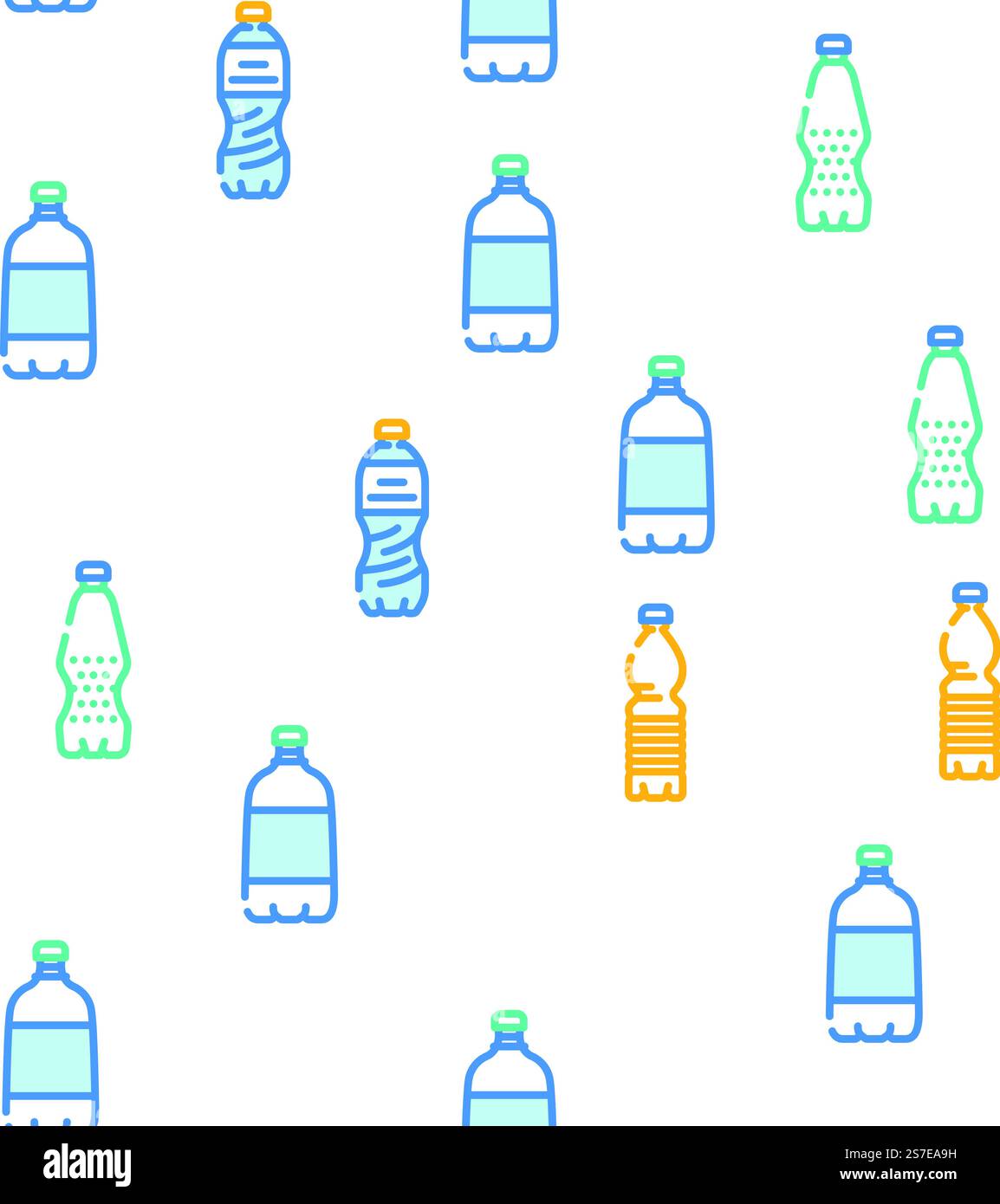 bottle plastic water drink vector seamless pattern thin line illustration. bottle plastic water drink vector seamless pattern Stock Vector