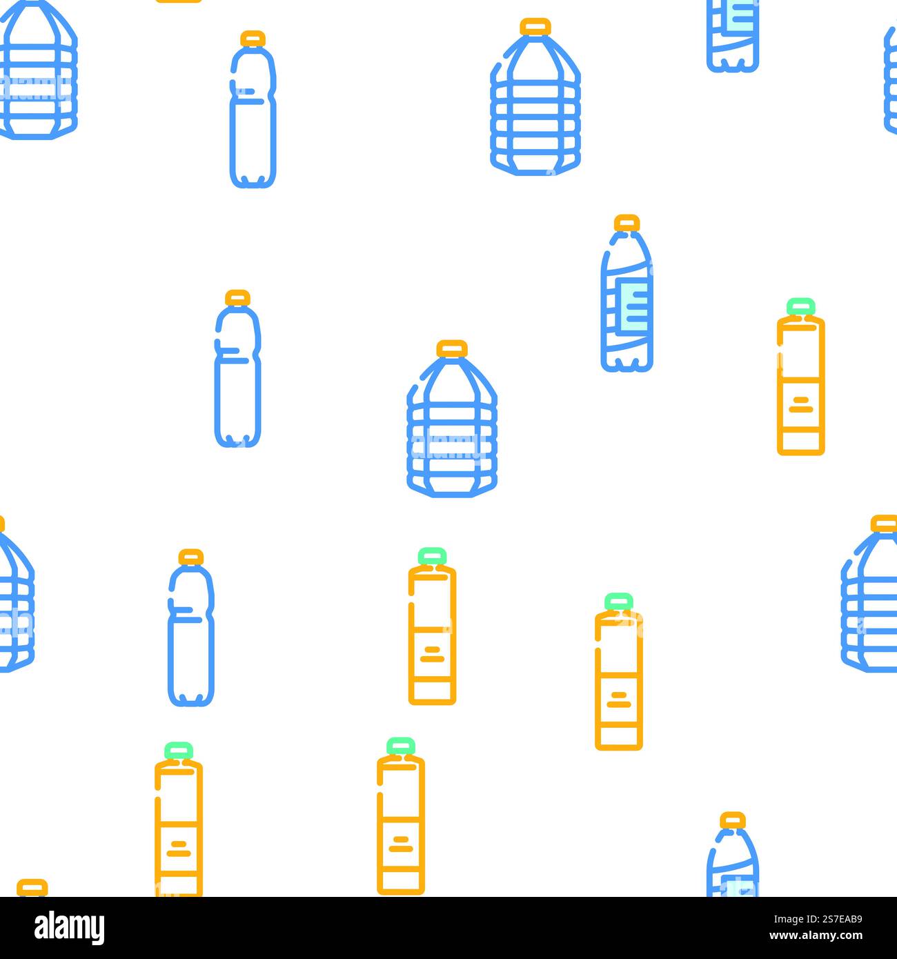 bottle plastic water drink vector seamless pattern thin line illustration. bottle plastic water drink vector seamless pattern Stock Vector