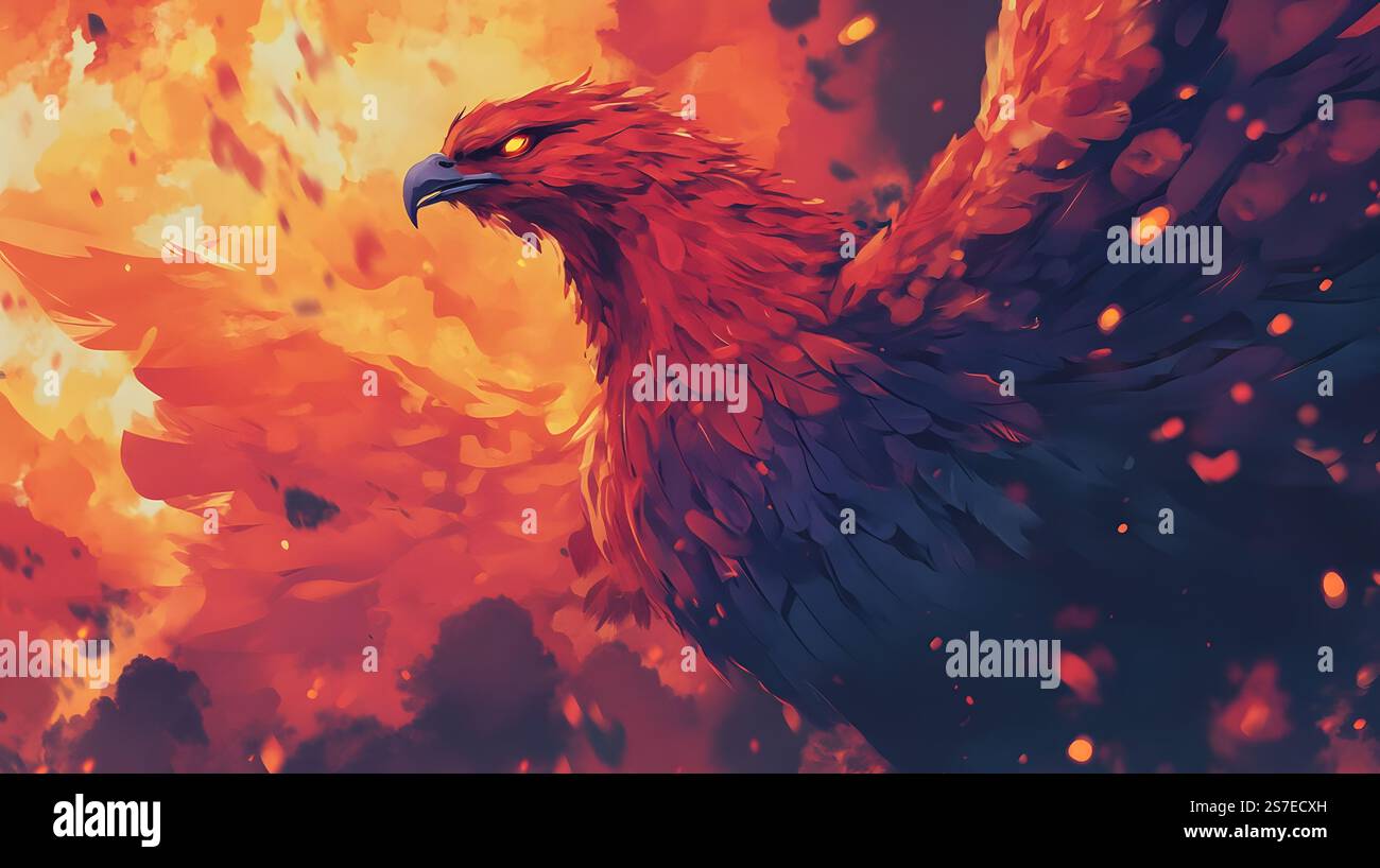 Majestic Mythical Phoenix Reborn from the Ashes in an Explosive Blaze ...