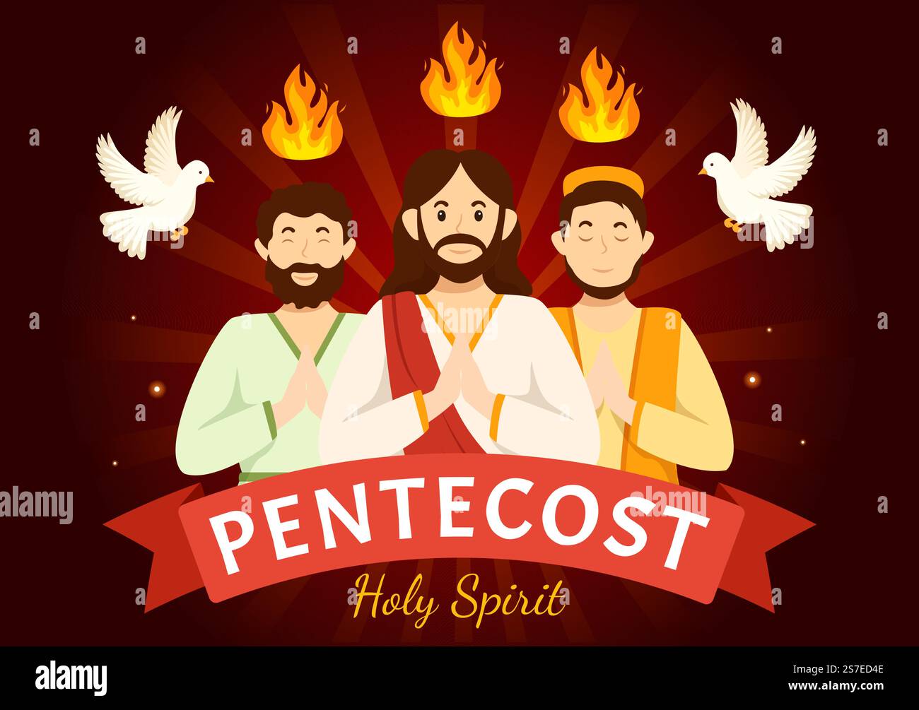 Pentecost Sunday Illustration with Flame and Holy Spirit Dove in ...