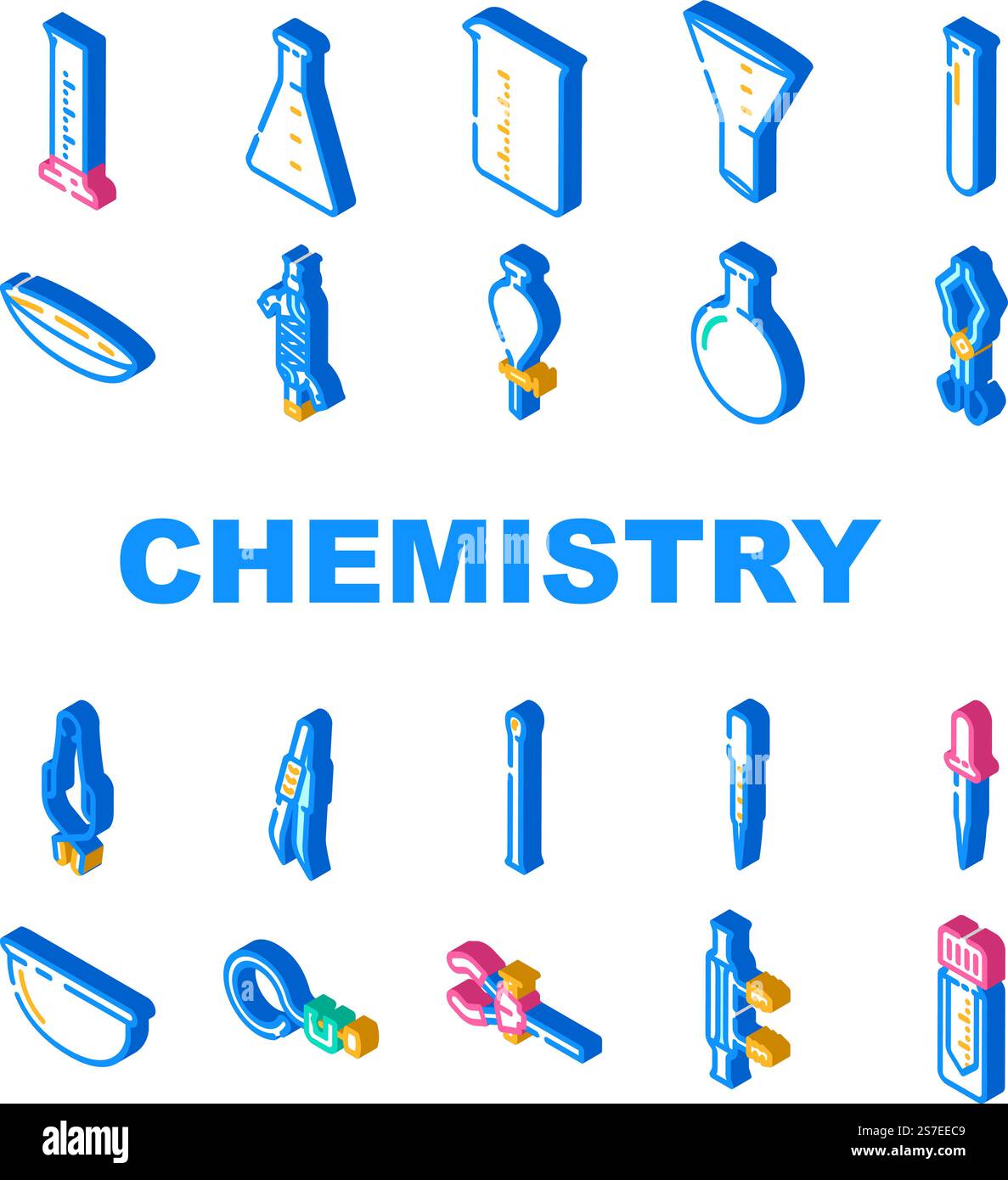 chemistry laboratory flask test icons set vector. science equipment ...