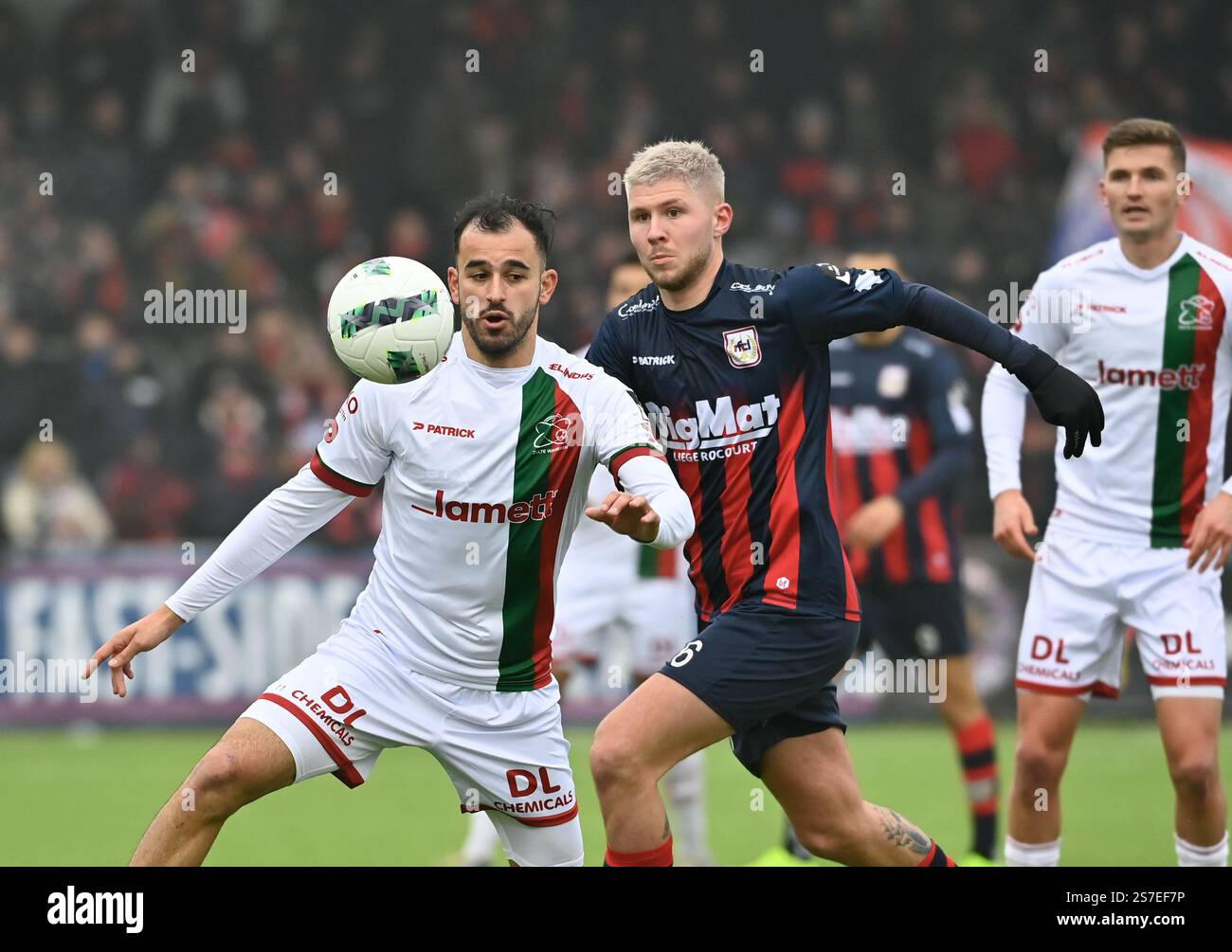 Ryan Merlen Liege, Belgium. 19th Jan, 2025. Essevee's Stavros Gavriel and Liege's ...