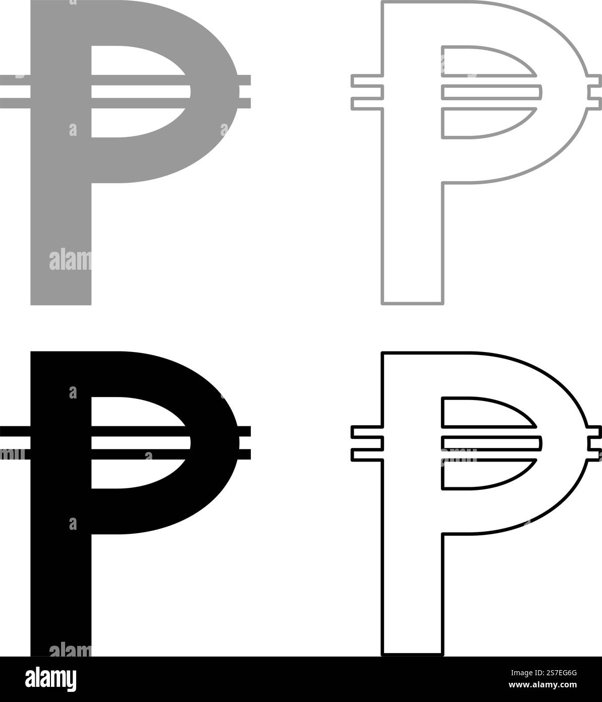 Sign of Philippine peso currency money symbol Pesos set icon grey black color vector illustration image simple solid fill outline contour line thin flat style. Sign of Philippine peso currency money symbol Pesos set icon grey black color vector illustration image solid fill outline contour line thin flat style Stock Vector