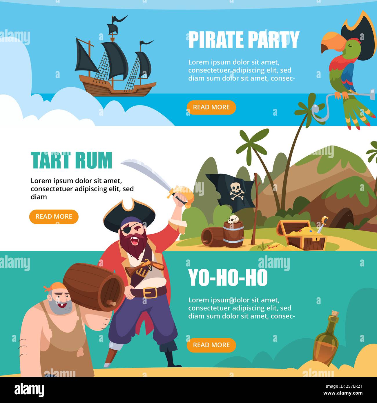 Pirate banners. Captain aggressive filibuster with weapons treasure ...