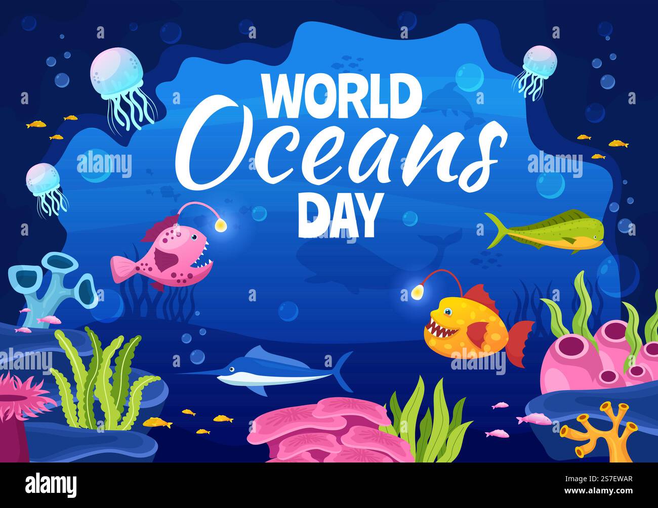 Helpoceans World Oceans Day Illustration to Help Protect and Conserve Ocean, Fish ...