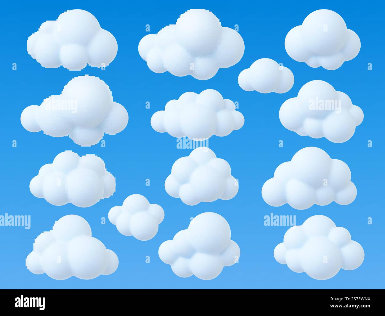Clouds 3d design, abstract soft cloud simple design. Sky cartoon elements, weather bubbles icons. Data symbols, trendy white realistic pithy vector set of clouds weather illustration. Clouds 3d design, abstract soft cloud simple design. Sky cartoon elements, weather bubbles icons. Data symbols, trendy white realistic pithy vector set Stock Vector