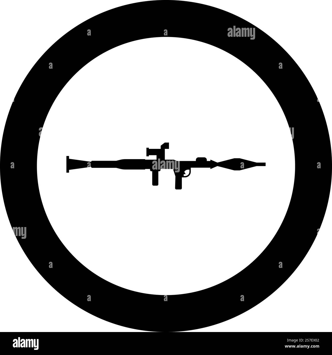 Grenade launcher military weapon army icon in circle round black color vector illustration image solid outline style simple. Grenade launcher military weapon army icon in circle round black color vector illustration image solid outline style Stock Vector