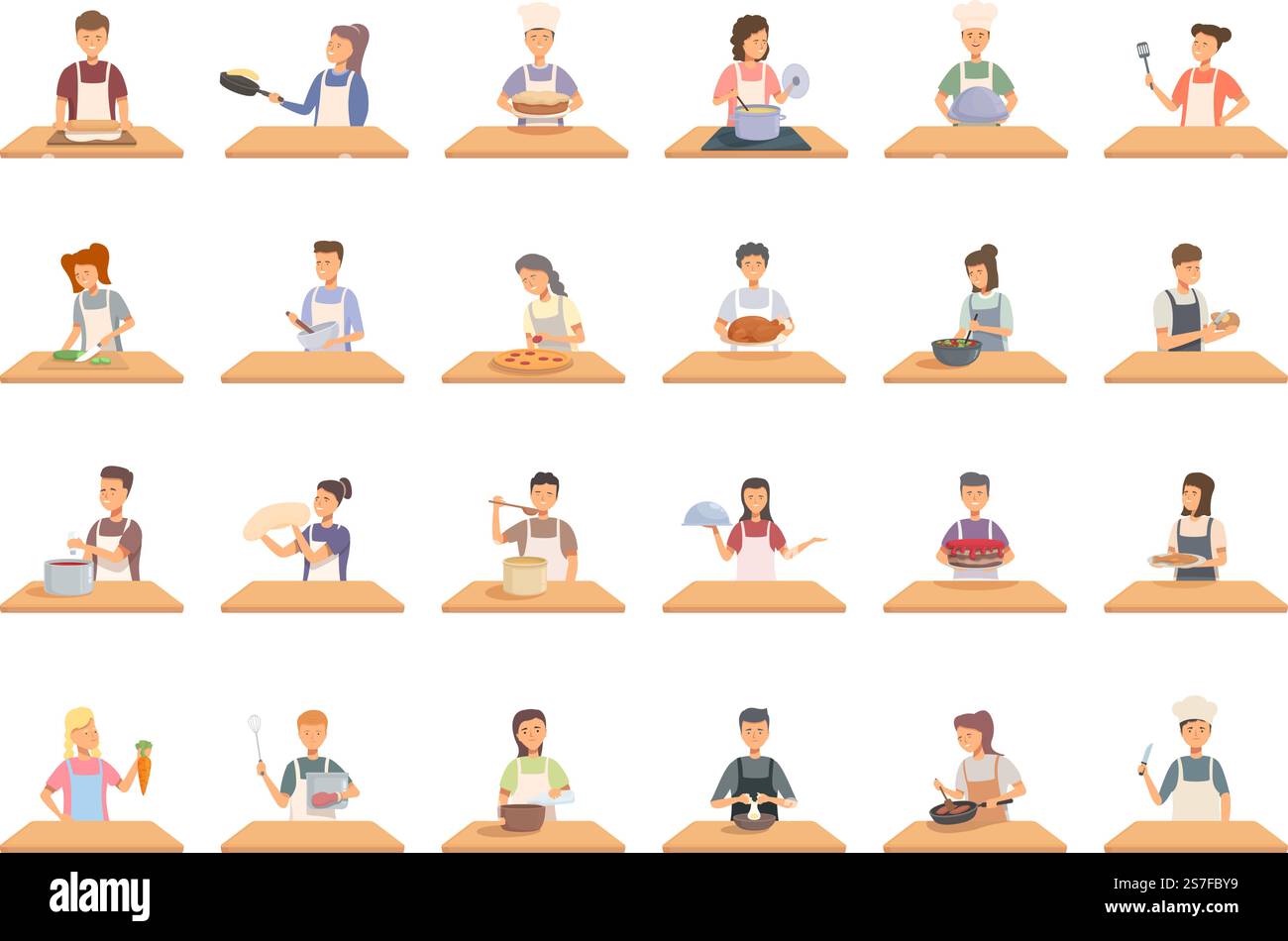 Cooking lessons for kids icons set cartoon vector. Child food. Soup ...