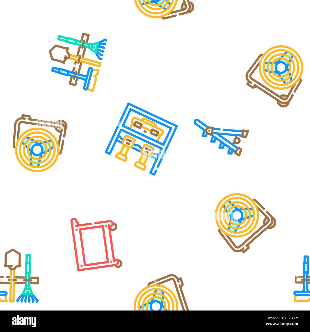 garage accessories tool service vector seamless pattern thin line illustration. garage accessories tool service vector seamless pattern Stock Vector