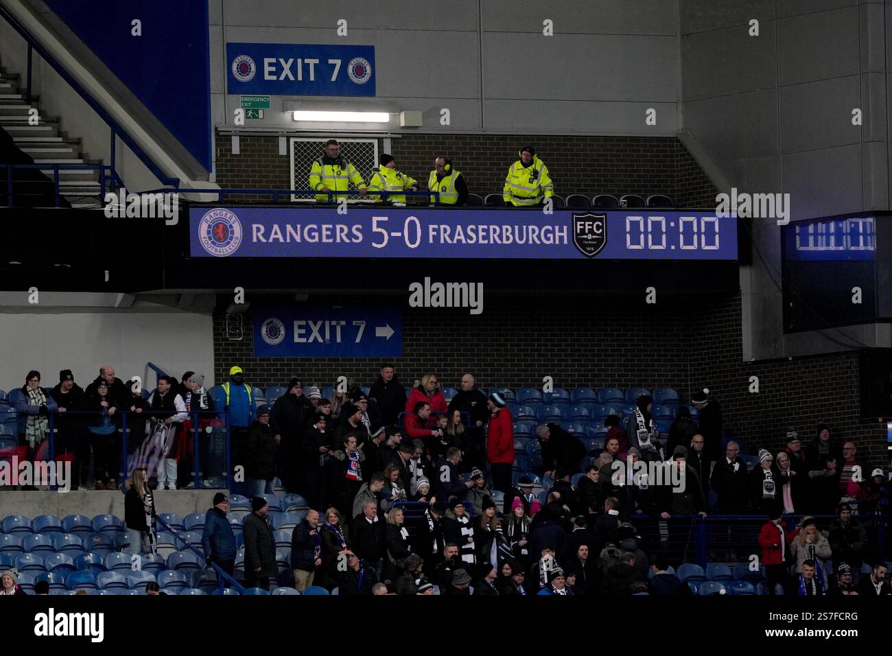 The stadiums score board shows the final score after the Scottish Gas