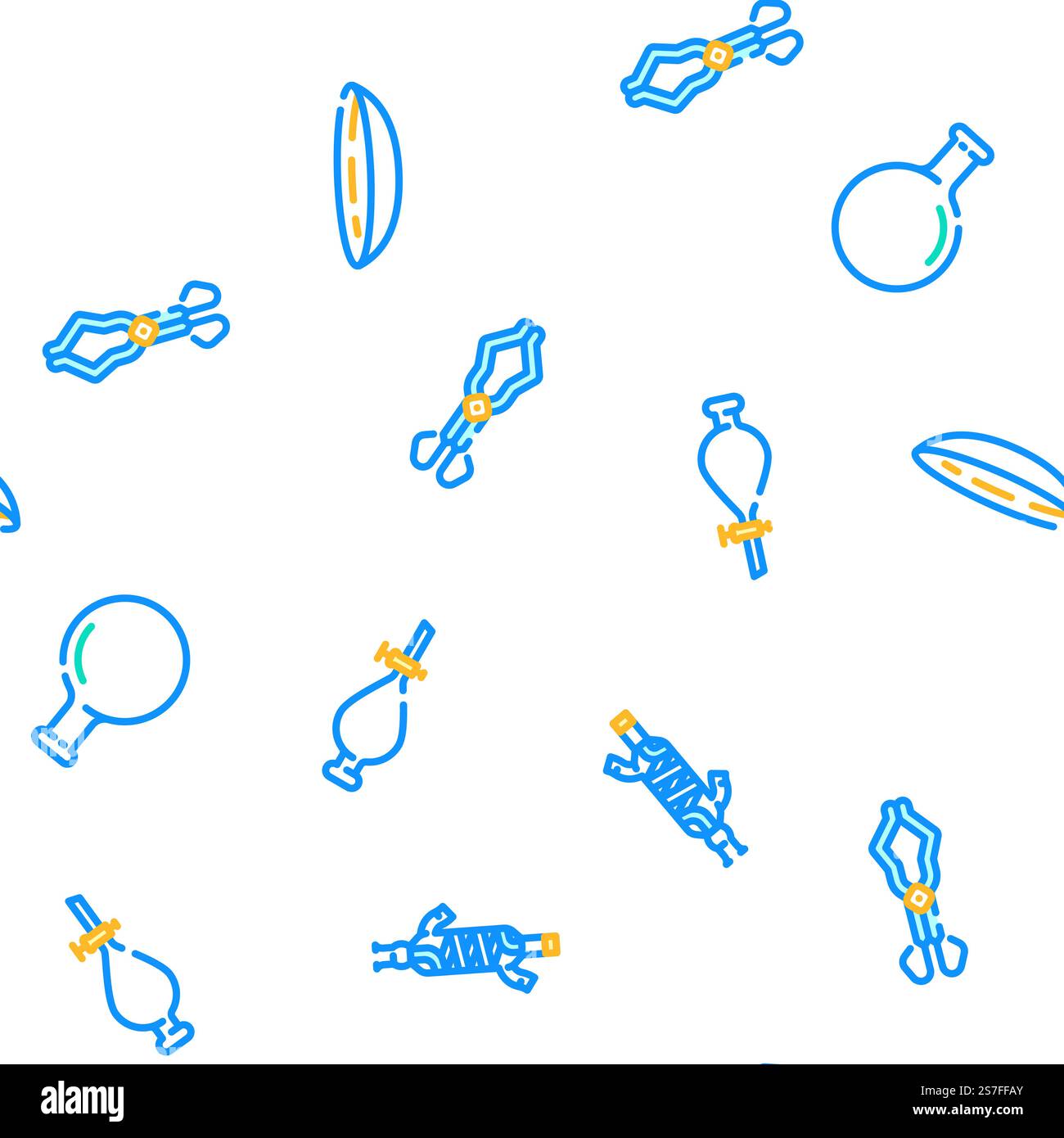 chemistry laboratory flask test vector seamless pattern thin line illustration. chemistry laboratory flask test vector seamless pattern Stock Vector