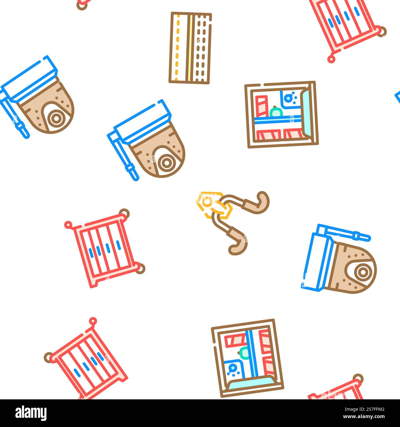 garage accessories tool service vector seamless pattern thin line illustration. garage accessories tool service vector seamless pattern Stock Vector