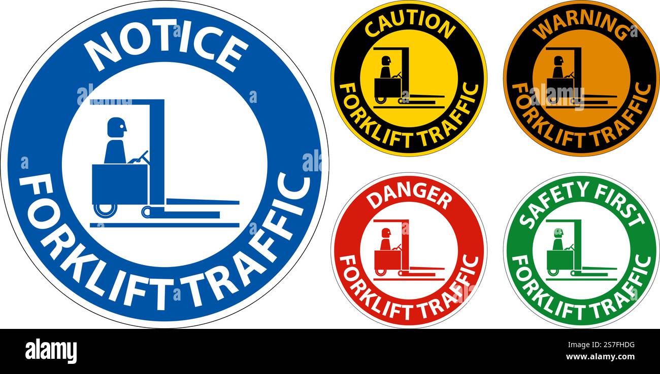 Warning Forklift traffic Floor Sign On White Background Stock Vector ...