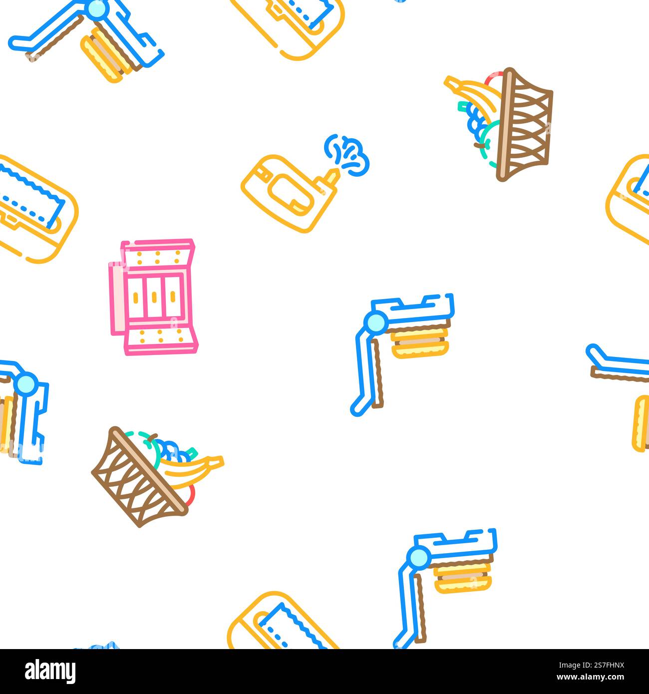 kitchen cooking cookware utensil vector seamless pattern thin line illustration. kitchen cooking cookware utensil vector seamless pattern Stock Vector