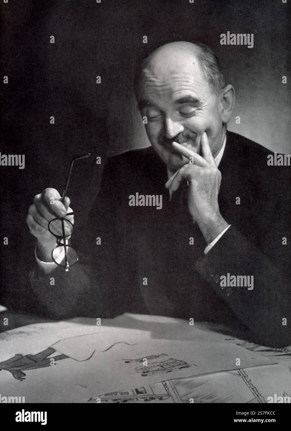 David Low (1891–1963) was a New Zealand-born caricaturist and political cartoonist renowned for his sharp wit and bold style. Best known for his work in British newspapers, Low's cartoons often satirized political figures and events, particularly during the interwar period and World War II. His iconic depictions of leaders like Hitler and Mussolini made him a prominent voice against totalitarianism, earning him international acclaim. Stock Photo