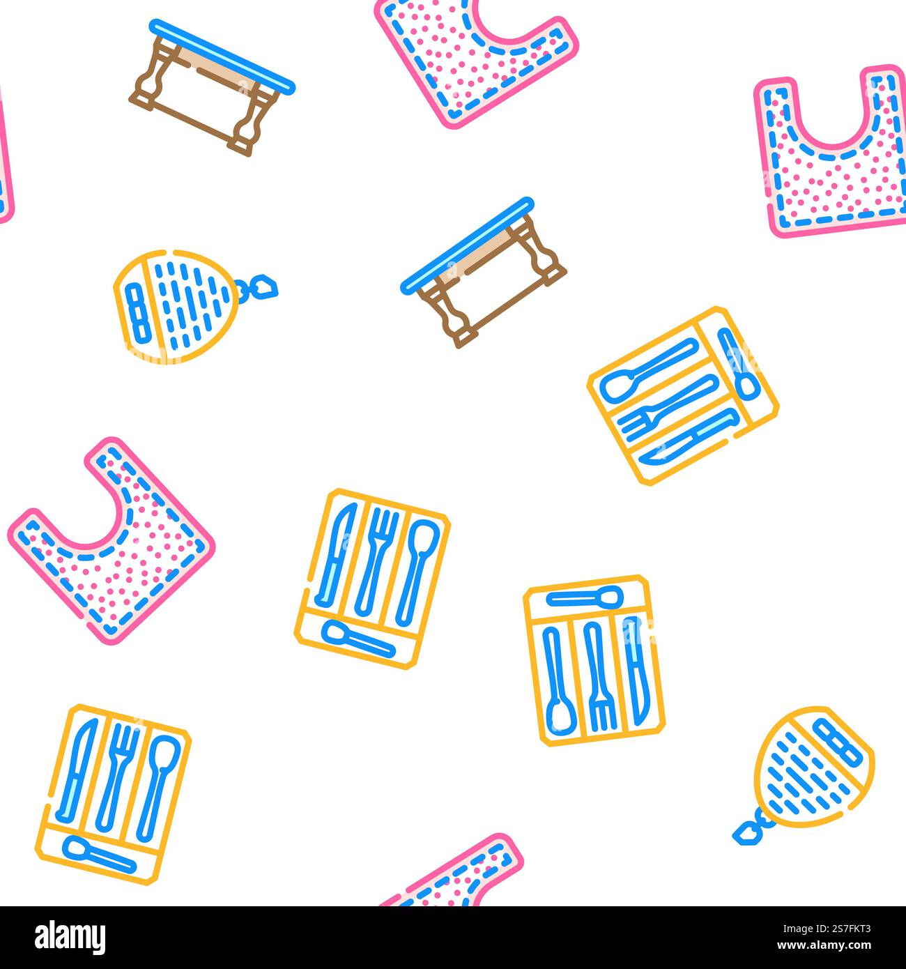 kitchen cooking cookware utensil vector seamless pattern thin line illustration. kitchen cooking cookware utensil vector seamless pattern Stock Vector