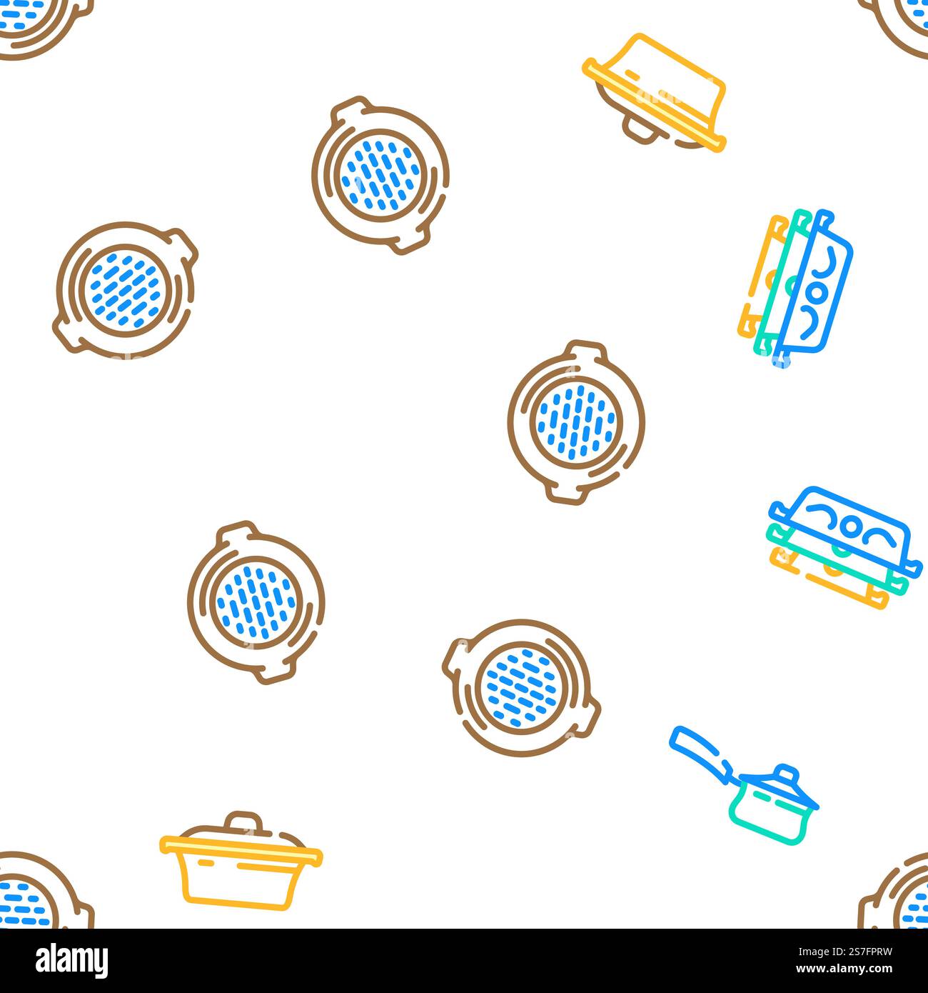kitchen cooking cookware utensil vector seamless pattern thin line illustration. kitchen cooking cookware utensil vector seamless pattern Stock Vector