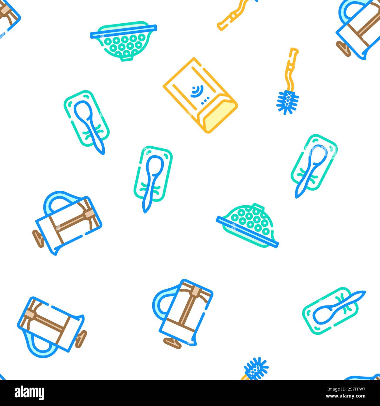 kitchen cooking cookware utensil vector seamless pattern thin line illustration. kitchen cooking cookware utensil vector seamless pattern Stock Vector