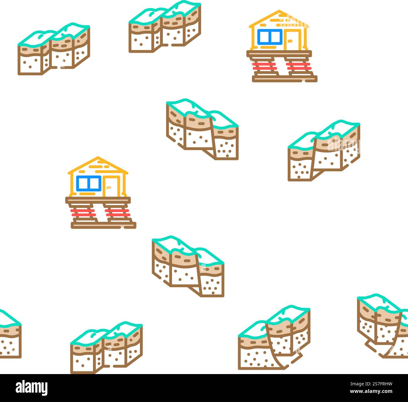 earthquake damage destruction vector seamless pattern thin line illustration. earthquake damage destruction vector seamless pattern Stock Vector