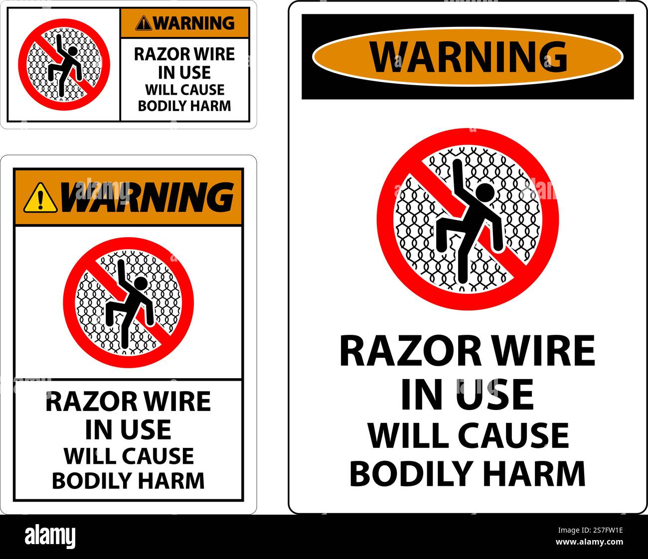 Warning Sign Razor Wire In Use Will Cause Bodily Harm Stock Vector ...