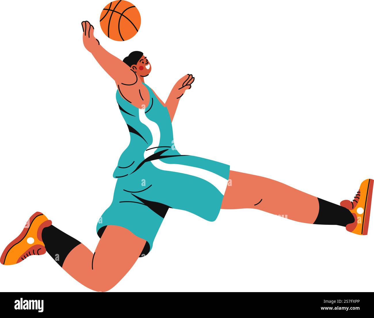 Basketballer with ball throwing and jumping movement. Isolated sportive ...