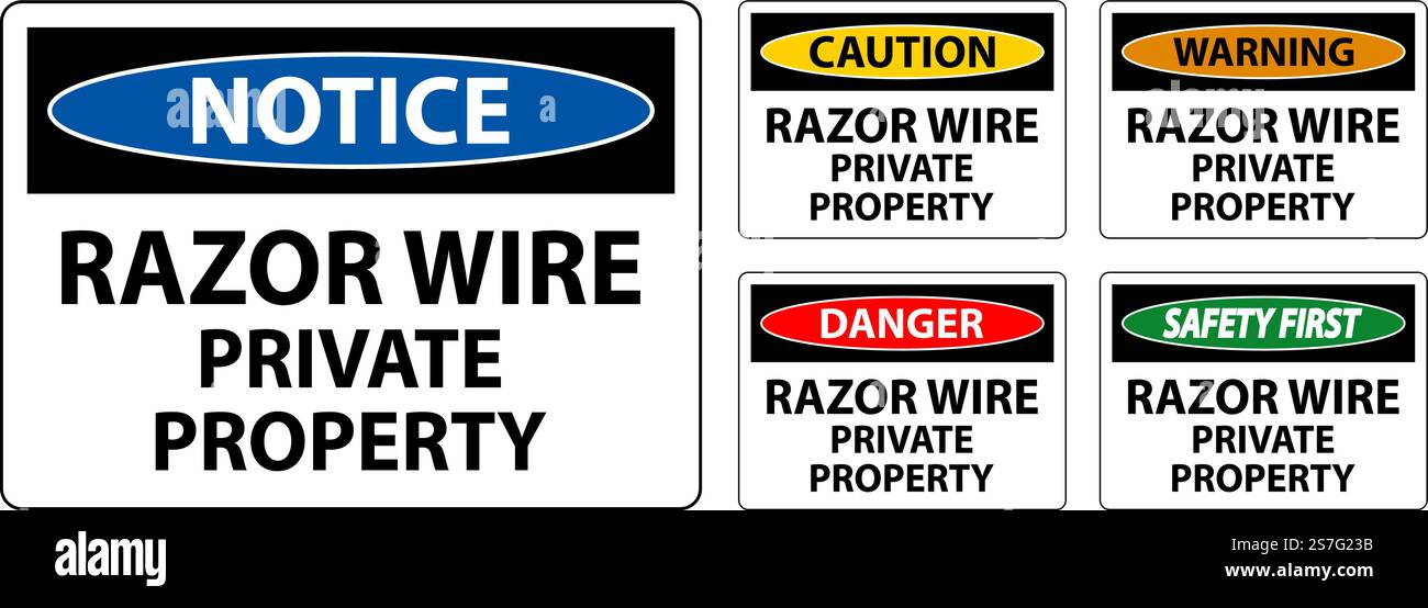 Danger Sign Razor Wire, Private Property Sign Stock Vector Image & Art ...