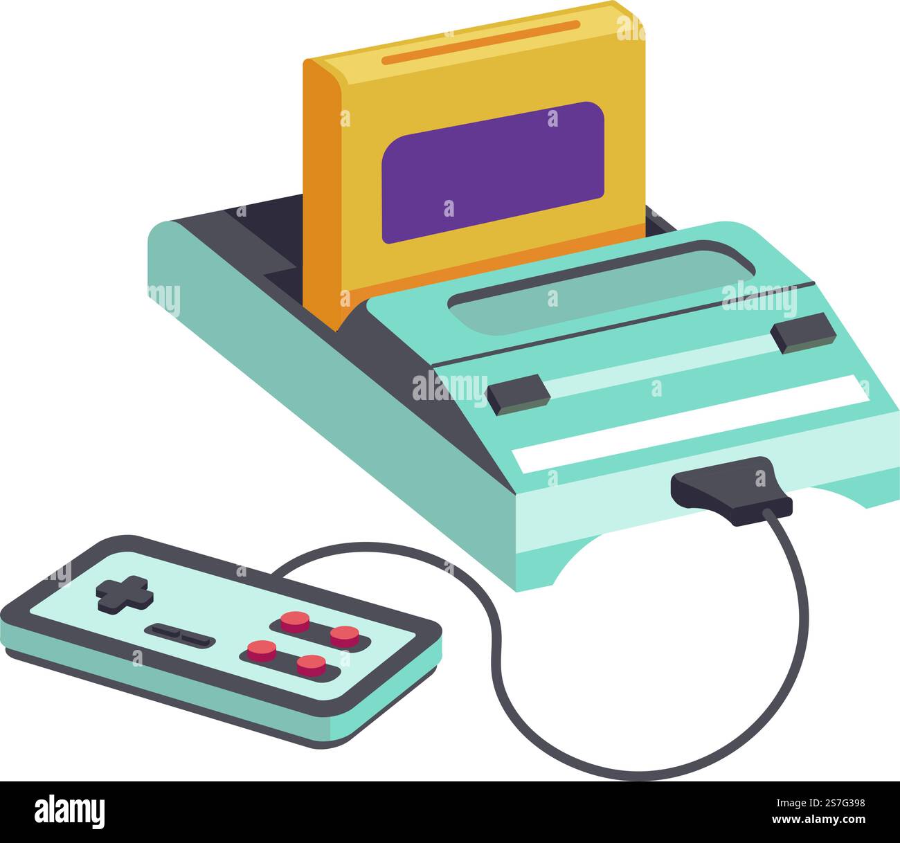 Dendy brand game console with cartridge and controllers. Isolated icon of old school games and entertainment systems for children and adults. Playing videogames and resting. Vector in flat style. Retro old school games, dendy game console vector Stock Vector