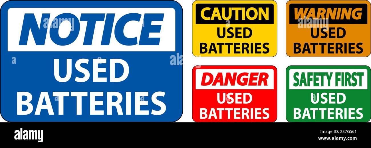 Caution Sign Used Batteries On White Background Stock Vector Image ...