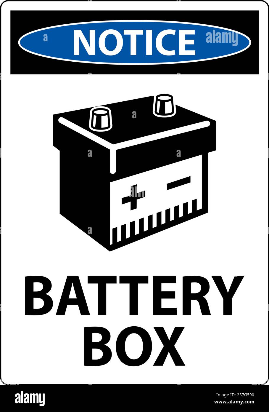 Notice Battery Box with Icon Sign On White Background Stock Vector