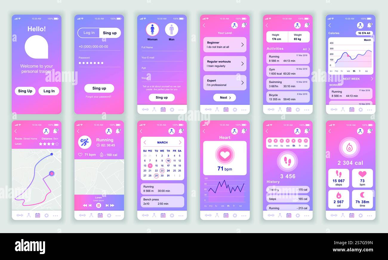 Gui screens fitness app flat design hi-res stock photography and images ...