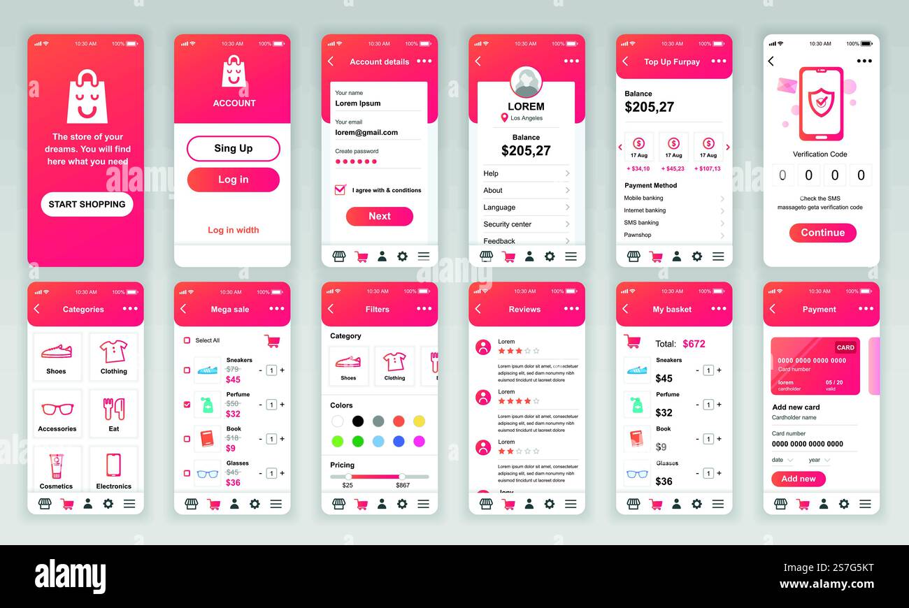 Set of UI, UX, GUI screens Shopping app flat design template for mobile ...