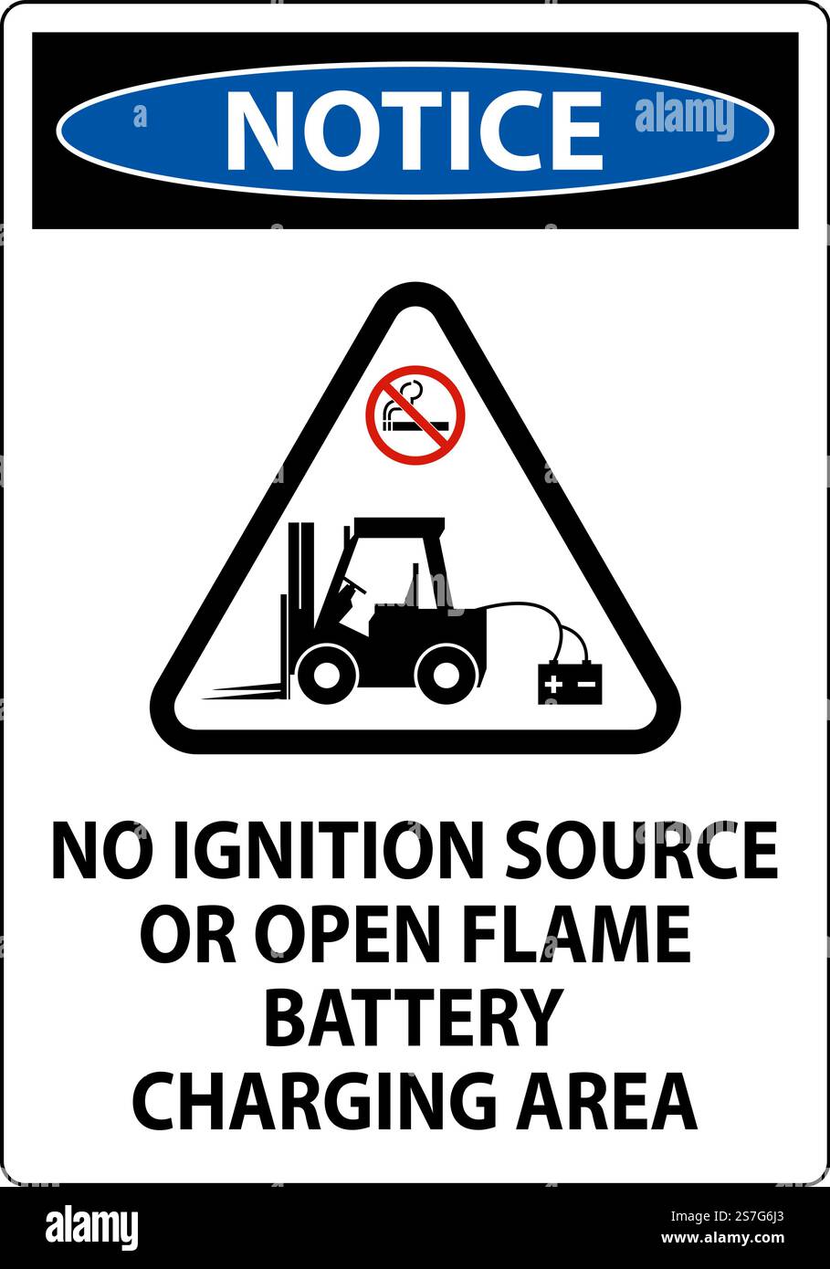 Notice Sign No Ignition Source Or Open Flame, Battery Charging Area Stock Vector